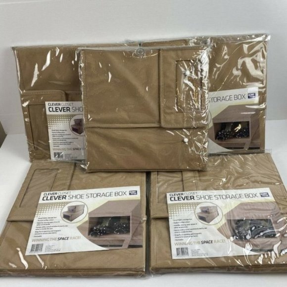 5x Clever Closet Stackable Coffee Colour Small Fabric Shoe Storage Box - Picture 10 of 10